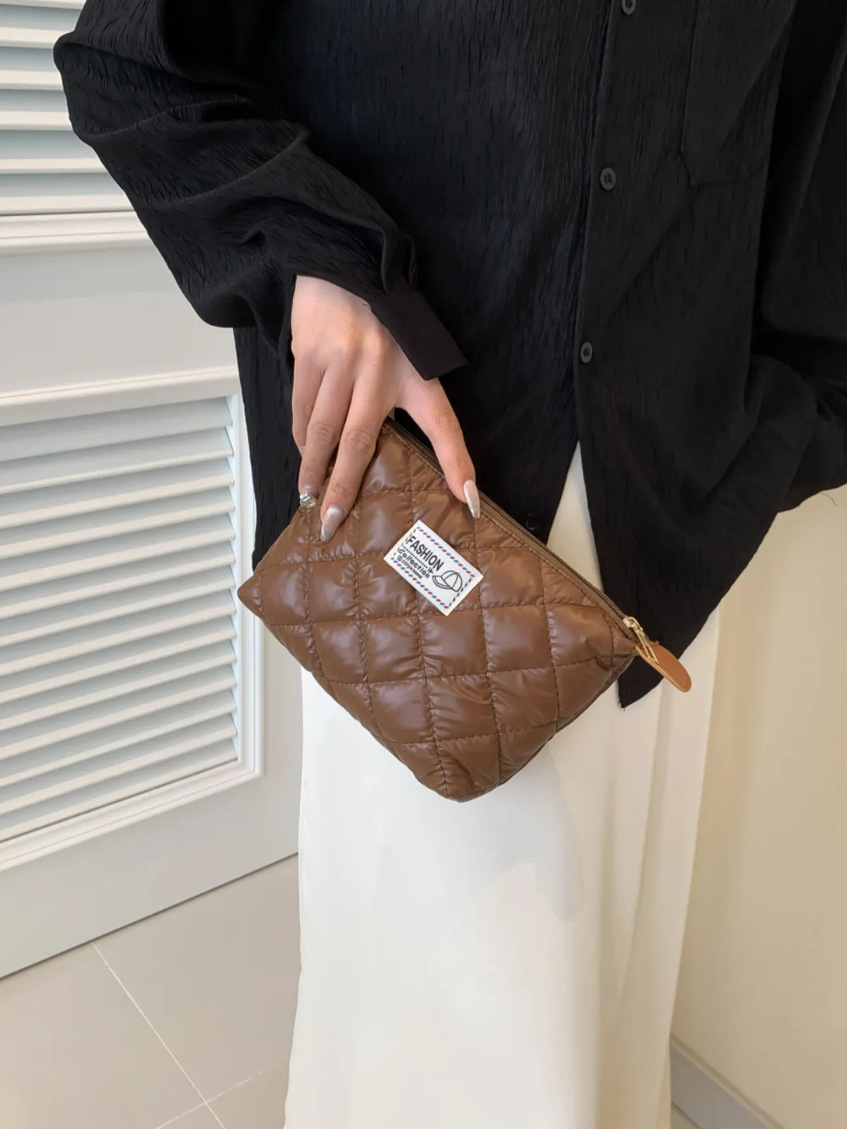 Modern Solid quilted clutch bag with Zipper