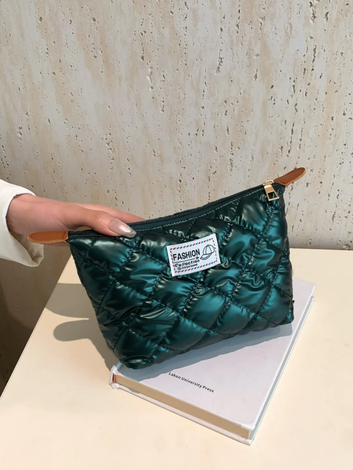 Modern Solid quilted clutch bag with Zipper