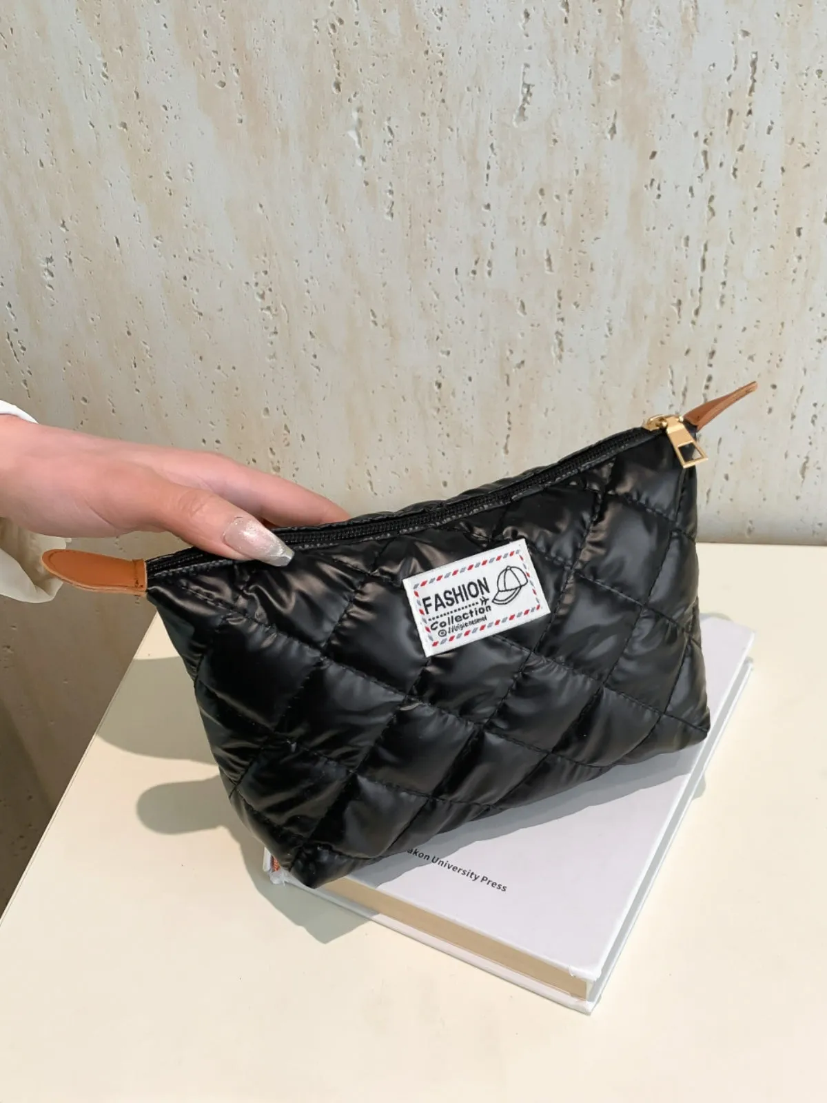 Modern Solid quilted clutch bag with Zipper
