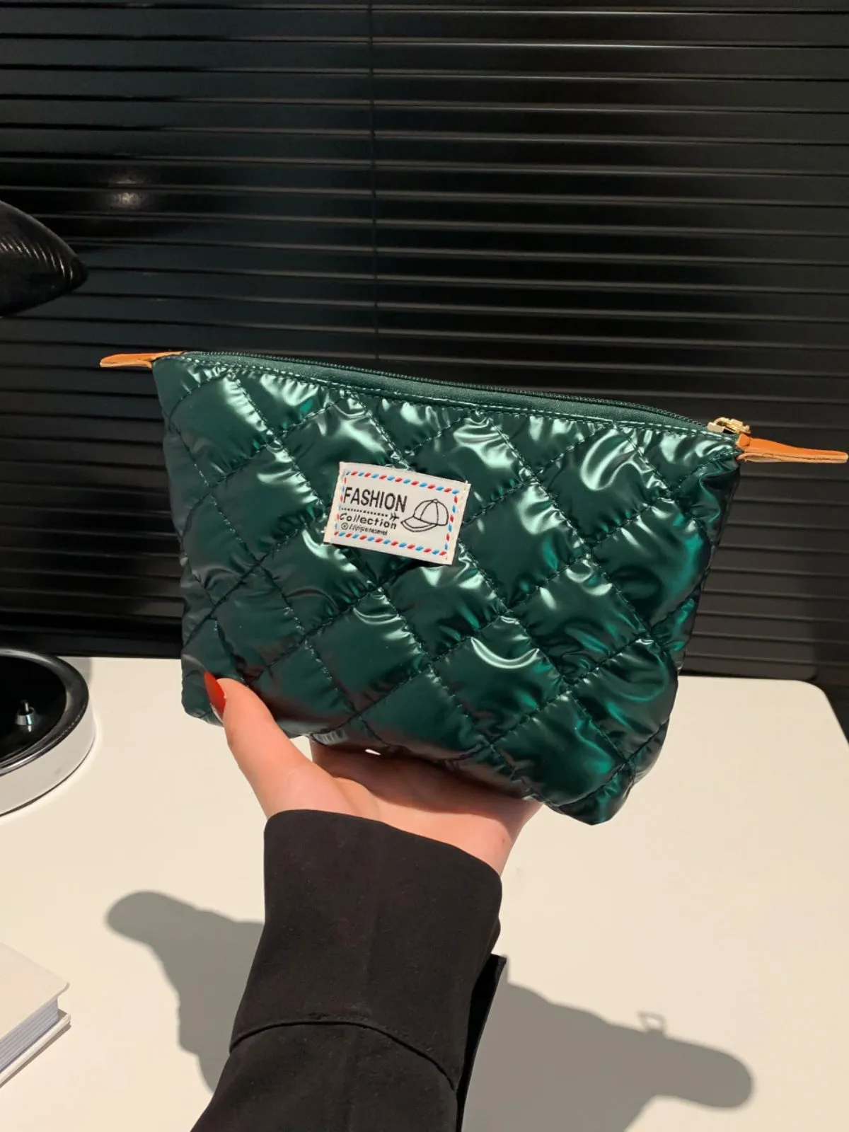 Modern Solid quilted clutch bag with Zipper