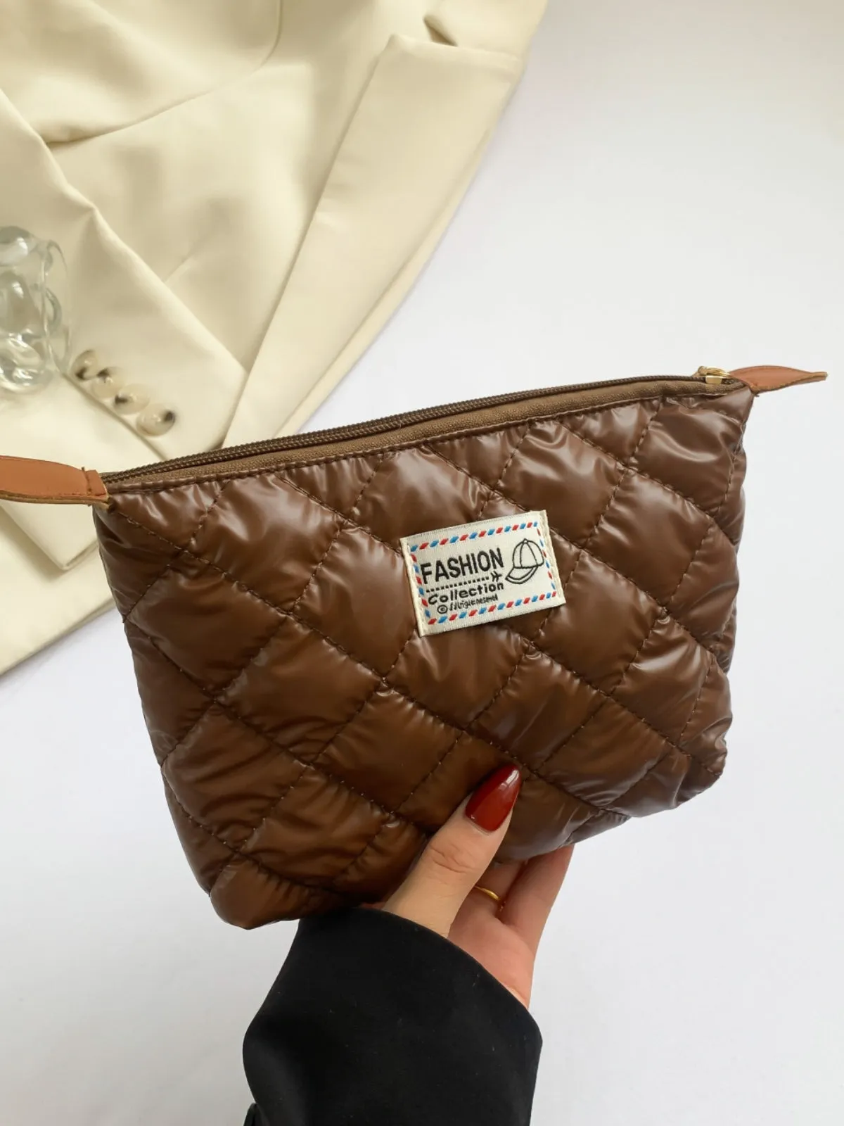 Modern Solid quilted clutch bag with Zipper