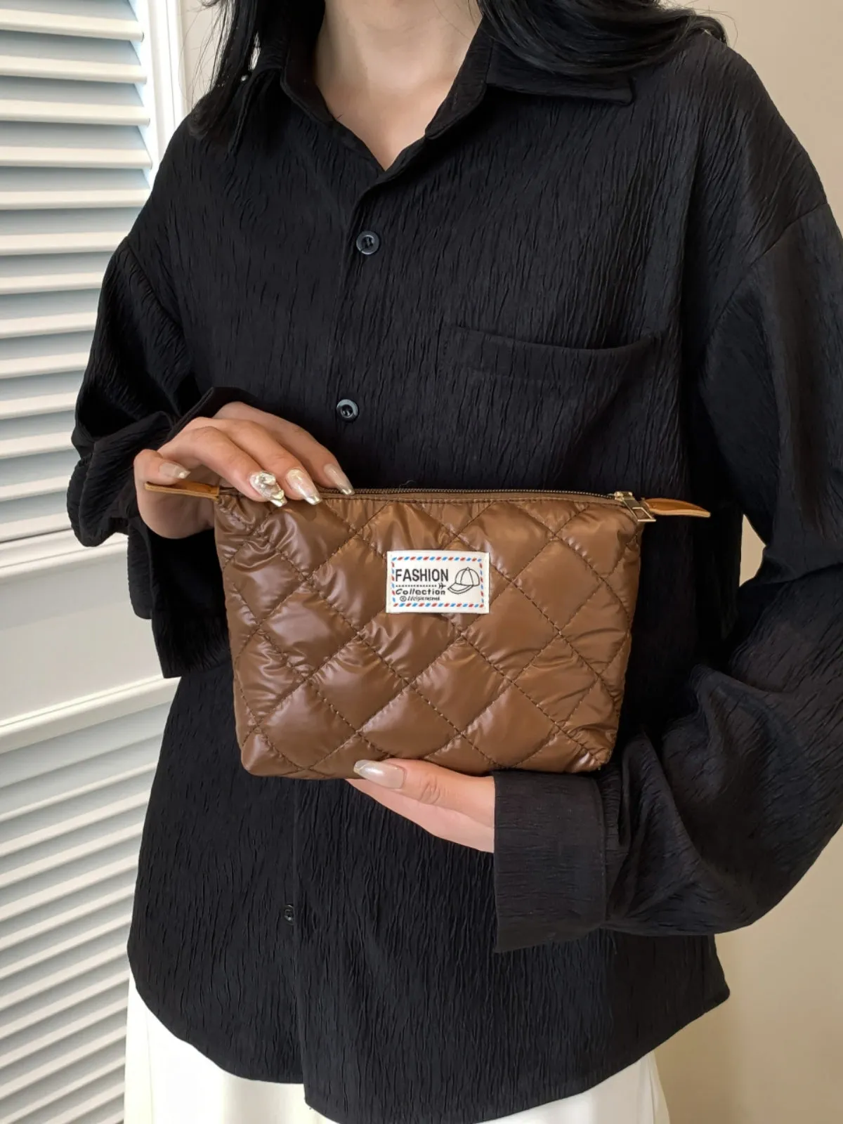 Modern Solid quilted clutch bag with Zipper