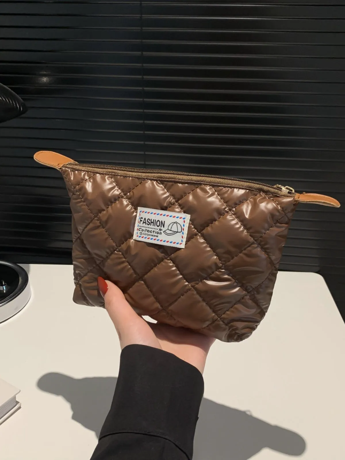 Modern Solid quilted clutch bag with Zipper