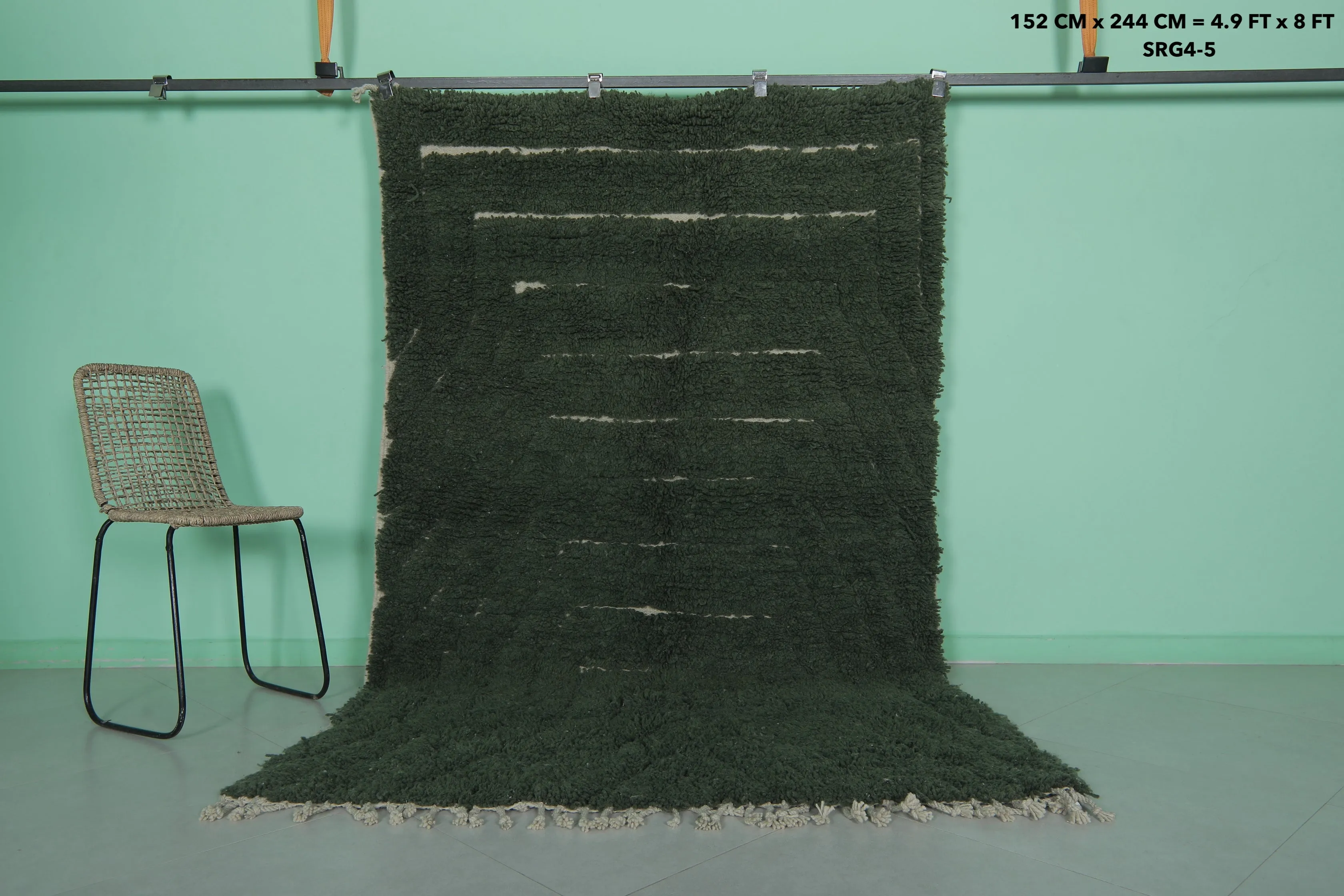 Moroccan Berber Rug - Handwoven 4.9 x 8 Feet | Luxurious Green Wool