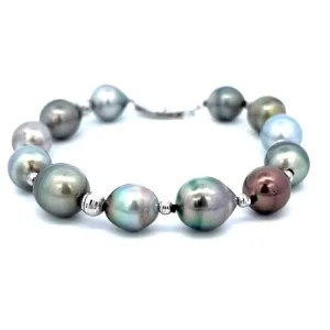 Mountz Collection 7"  8-10mm Tahitian Pearl Bracelet in 14K White Gold