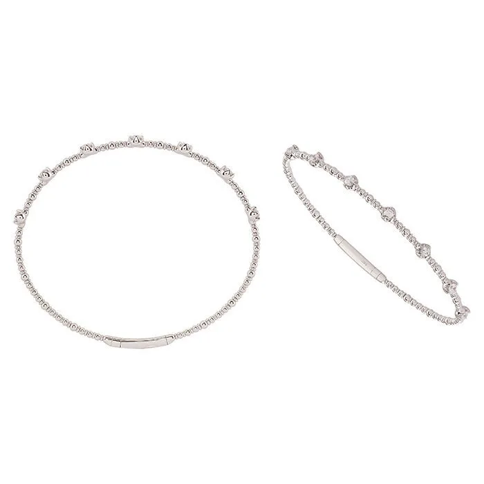 Mountz Collection Oval Diamond Station Flex Bangle Bracelet in 14K White Gold