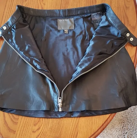 Muubaa black lamb leather a-line mini skirt, size 4
