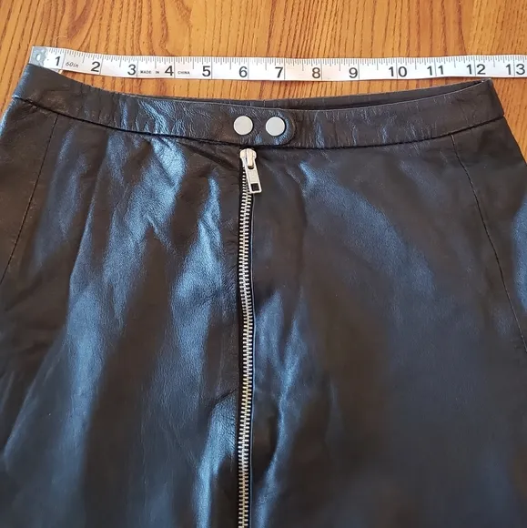 Muubaa black lamb leather a-line mini skirt, size 4