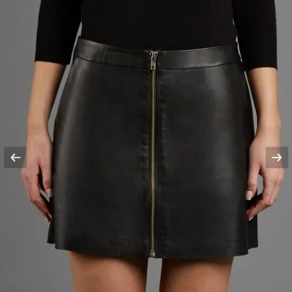 Muubaa black lamb leather a-line mini skirt, size 4