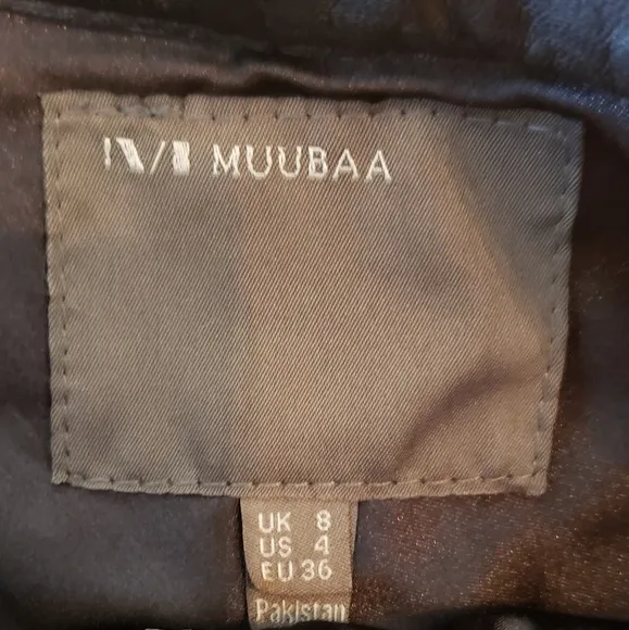 Muubaa black lamb leather a-line mini skirt, size 4