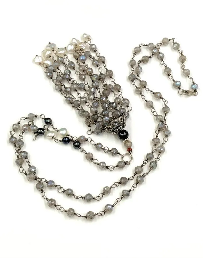 Mystic Labradorite Tassel Necklace Wire Wrapped