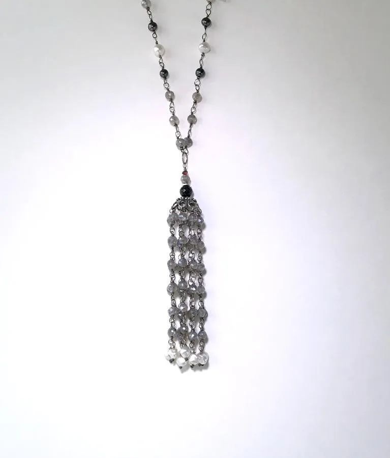 Mystic Labradorite Tassel Necklace Wire Wrapped
