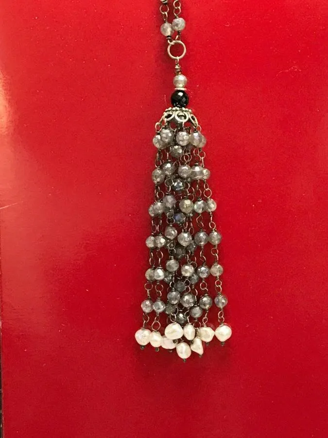 Mystic Labradorite Tassel Necklace Wire Wrapped