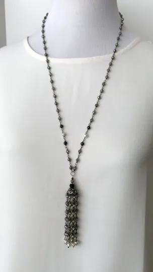 Mystic Labradorite Tassel Necklace Wire Wrapped