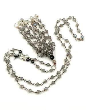 Mystic Labradorite Tassel Necklace Wire Wrapped