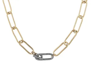 Nathan & Moe Gold Oval Link Necklace with Pavé Toggle Link Closure