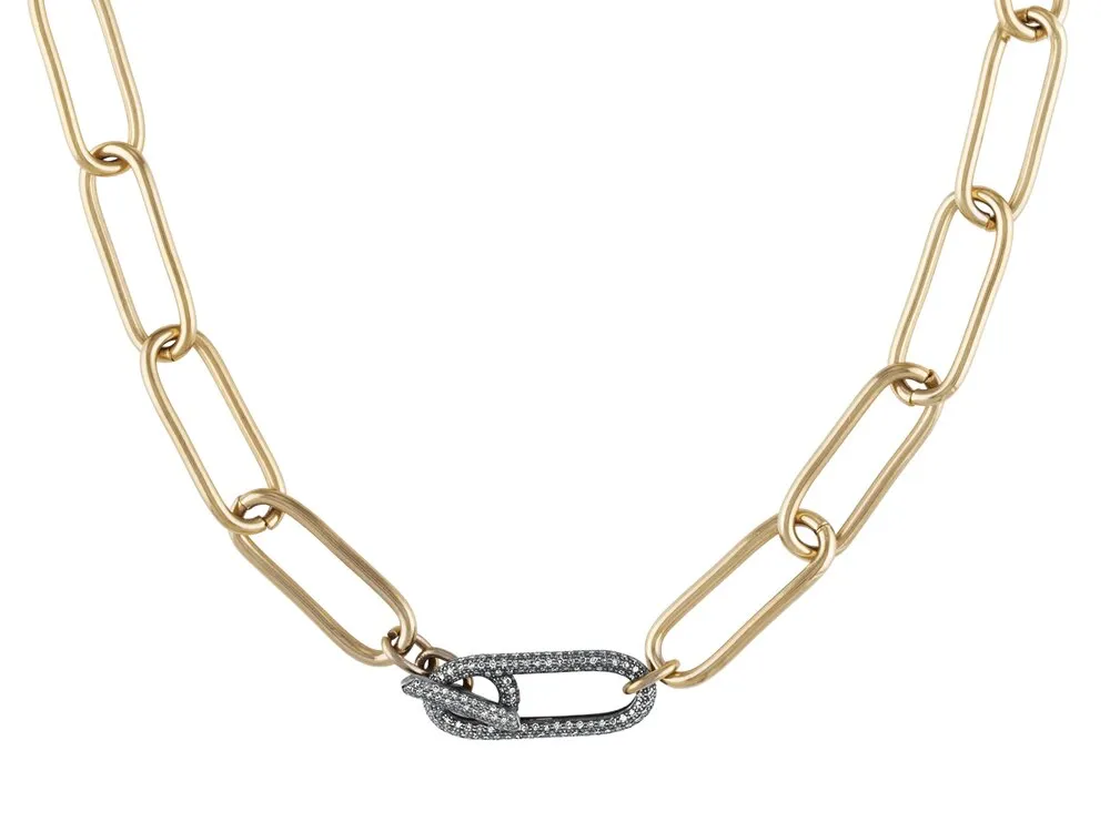 Nathan & Moe Gold Oval Link Necklace with Pavé Toggle Link Closure