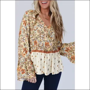 Needful Things: v Neck Bell Sleeve Floral ! 🌼 Yellow Floral Power!