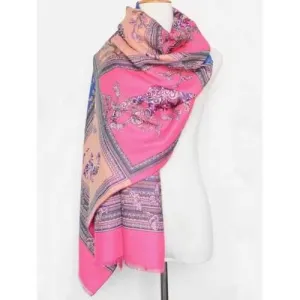 Nepal Ethnic Style Animal Print Fringed Scarf - Rose Red