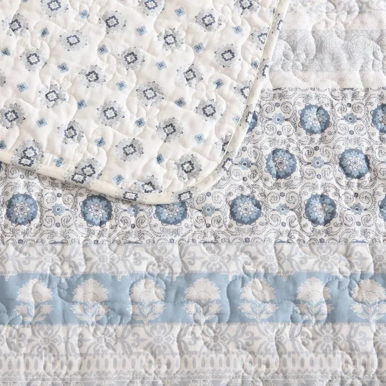 NEW Bungalow Rose Mikle Block Print 100% Cotton Quilt Set - Queen Size Retails $163 