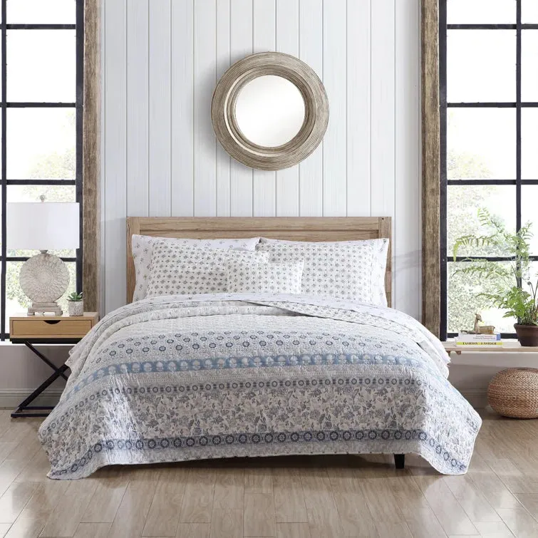 NEW Bungalow Rose Mikle Block Print 100% Cotton Quilt Set - Queen Size Retails $163 