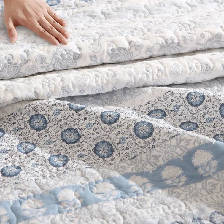 NEW Bungalow Rose Mikle Block Print 100% Cotton Quilt Set - Queen Size Retails $163 