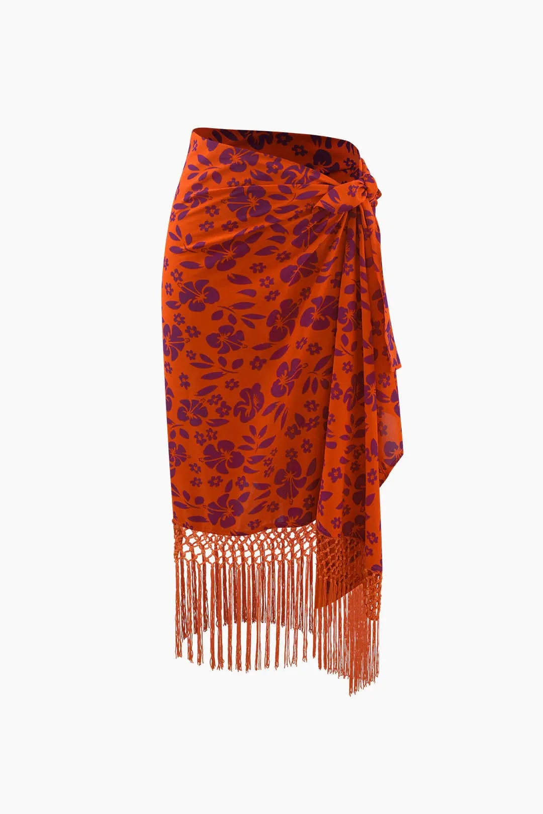 NEW Floral Print Tassel Hem Wrap Cover-up Skirt by Micas