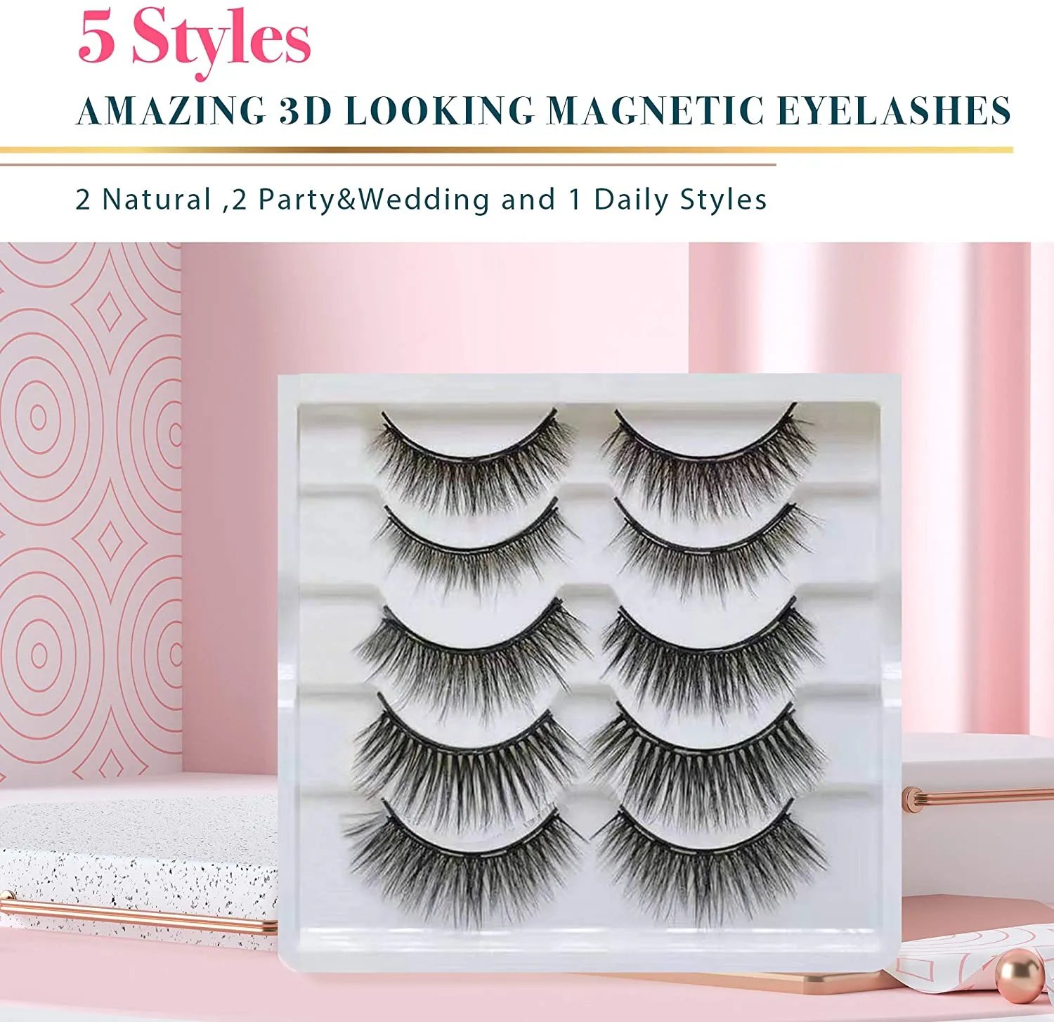 New in package! Arishine 5 Pairs Reusable Magnetic Eyelashes and 2 Tubes of Magnetic Eyeliner Kit - No Glue Needed