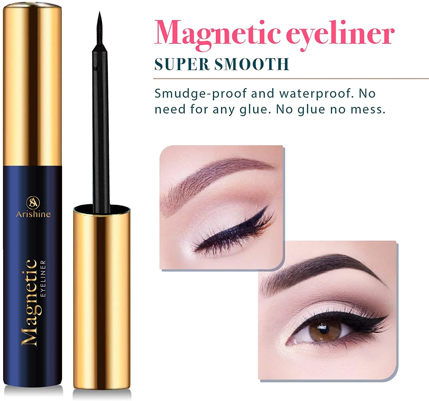 New in package! Arishine 5 Pairs Reusable Magnetic Eyelashes and 2 Tubes of Magnetic Eyeliner Kit - No Glue Needed