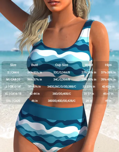 NEW MODLILY® Patchwork Wave Pattern Print Peacock Blue Bikini Set, Sz L, Retails $66