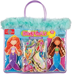 New T.S. Shure Daisy Girls Mermaids Wooden Magnetic Dress-Up Dolls in Clear Plastic Carry Purse Bag!
