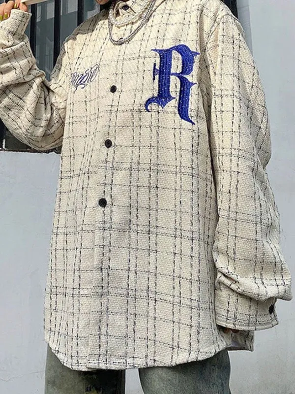 NEW Unisex Oversized Embroidered Checkered Tweed Jacket - Size XXL Retails $63 