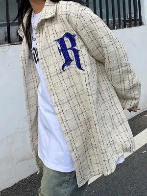 NEW Unisex Oversized Embroidered Checkered Tweed Jacket - Size XXL Retails $63 