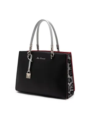 NIGELLA VEGAN TRIPLE COMPARTMENT BAG- BLACK/SILVER/LEOPARD/RED- XB-2306-BLK/SIL -SALE