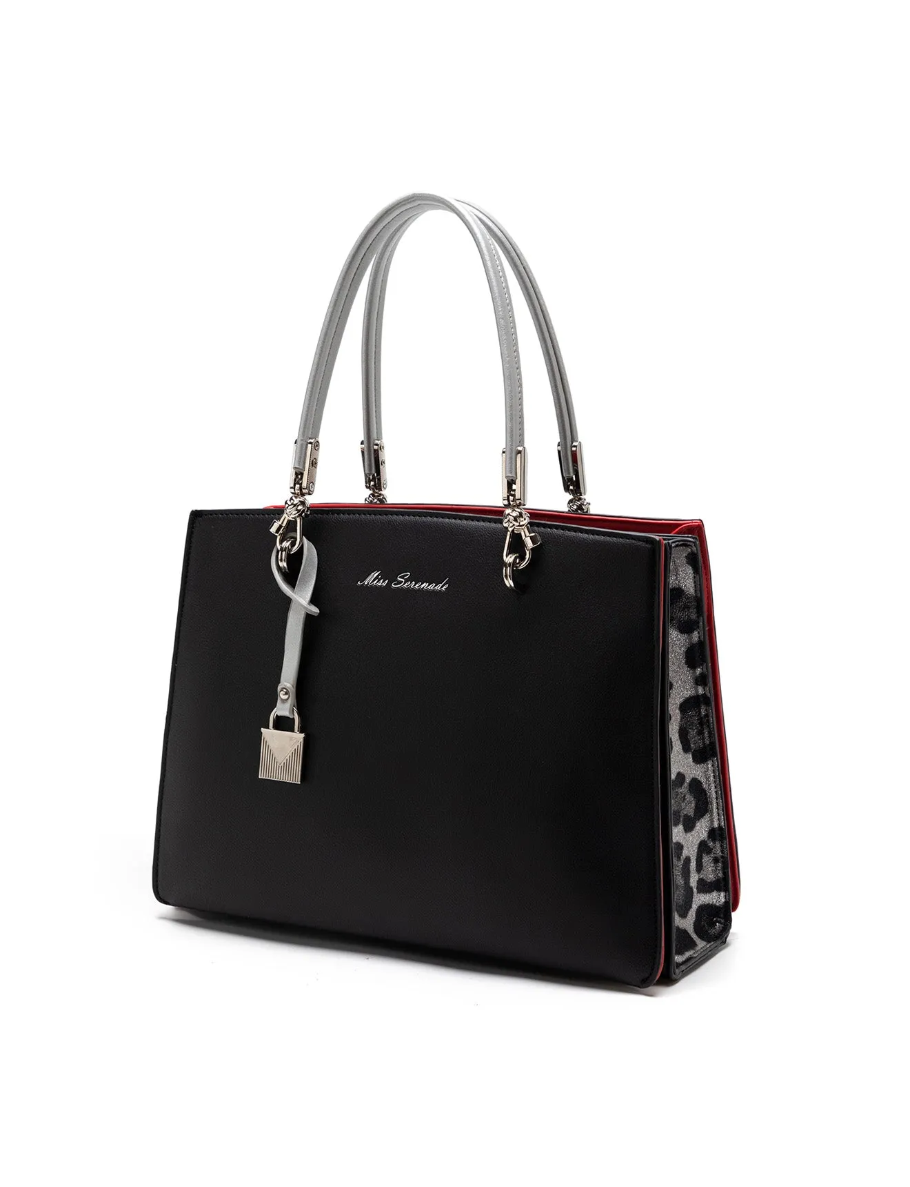 NIGELLA VEGAN TRIPLE COMPARTMENT BAG- BLACK/SILVER/LEOPARD/RED- XB-2306-BLK/SIL -SALE