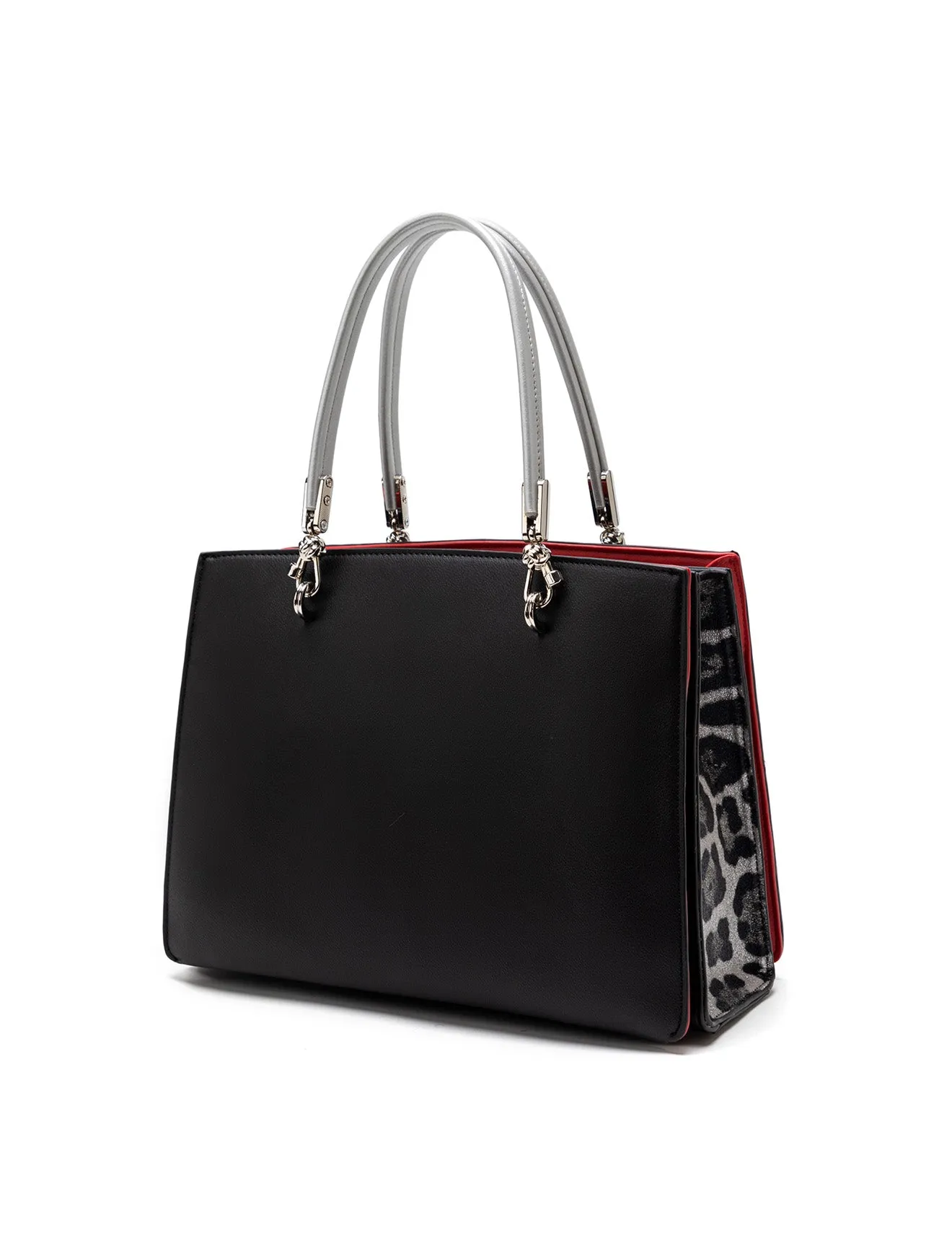 NIGELLA VEGAN TRIPLE COMPARTMENT BAG- BLACK/SILVER/LEOPARD/RED- XB-2306-BLK/SIL -SALE