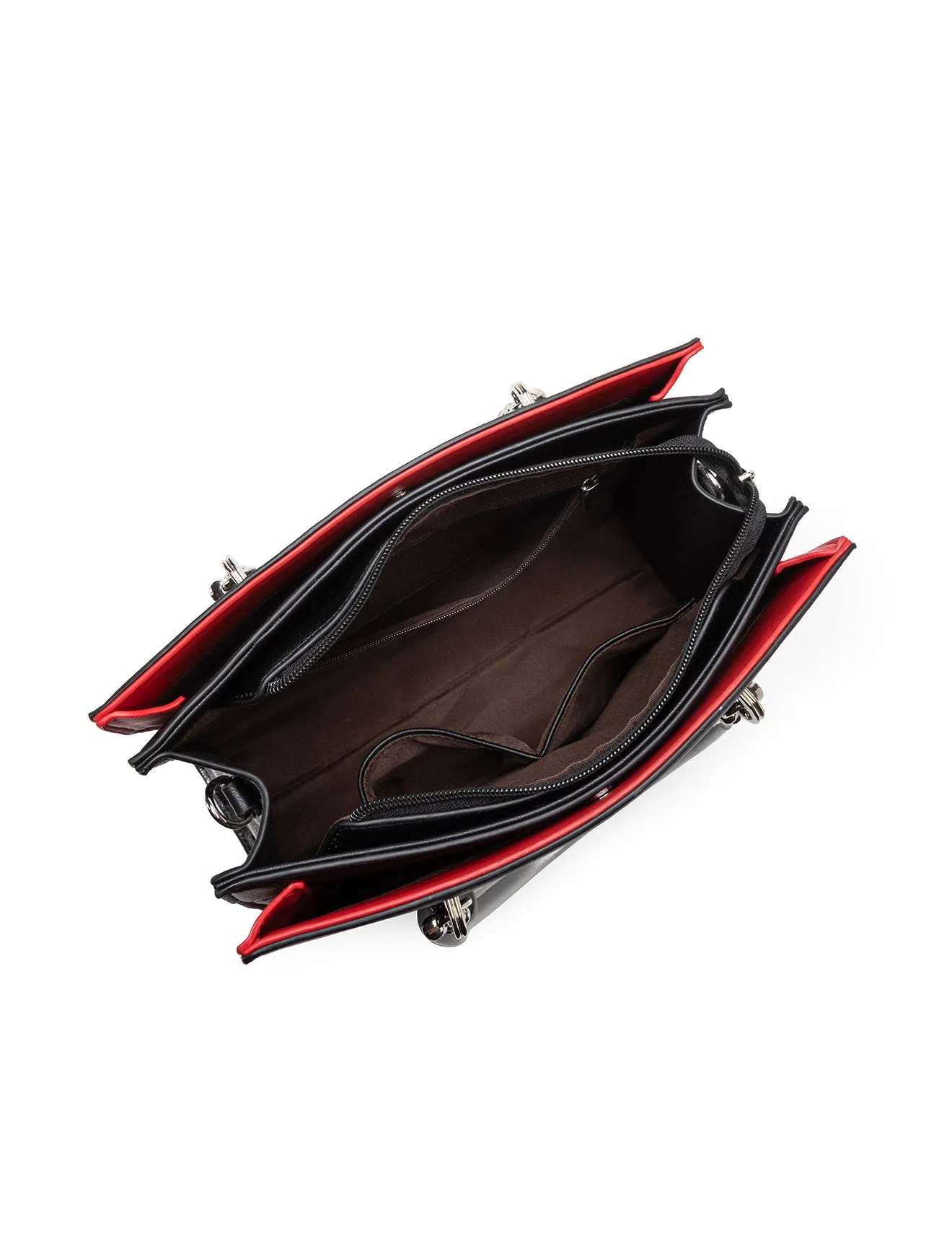 NIGELLA VEGAN TRIPLE COMPARTMENT BAG- BLACK/SILVER/LEOPARD/RED- XB-2306-BLK/SIL -SALE