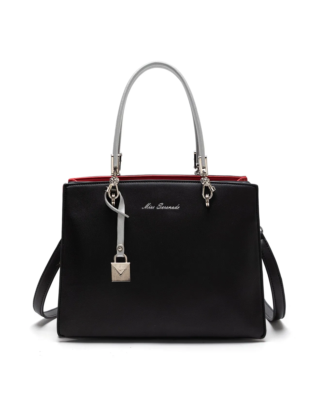 NIGELLA VEGAN TRIPLE COMPARTMENT BAG- BLACK/SILVER/LEOPARD/RED- XB-2306-BLK/SIL -SALE
