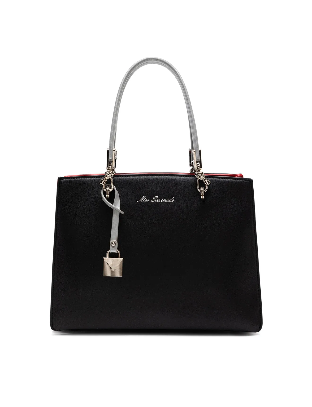 NIGELLA VEGAN TRIPLE COMPARTMENT BAG- BLACK/SILVER/LEOPARD/RED- XB-2306-BLK/SIL -SALE