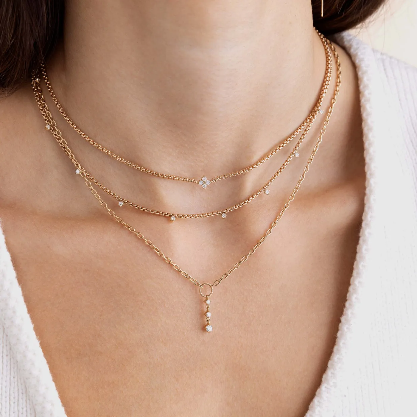 Nine Prong Diamond Small Box Chain Necklace