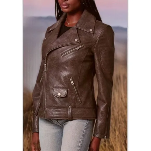 NWT Avec Les Filles Faux Leather Quilted Moto Biker Jacket