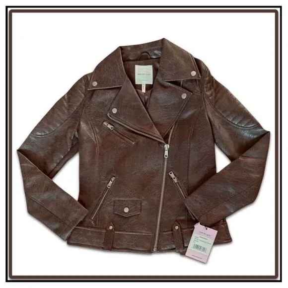 NWT Avec Les Filles Faux Leather Quilted Moto Biker Jacket