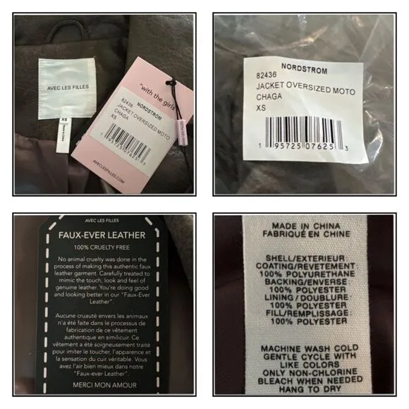 NWT Avec Les Filles Faux Leather Quilted Moto Biker Jacket