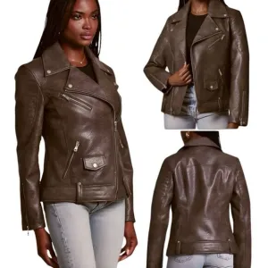 NWT Avec Les Filles Faux Leather Quilted Moto Biker Jacket