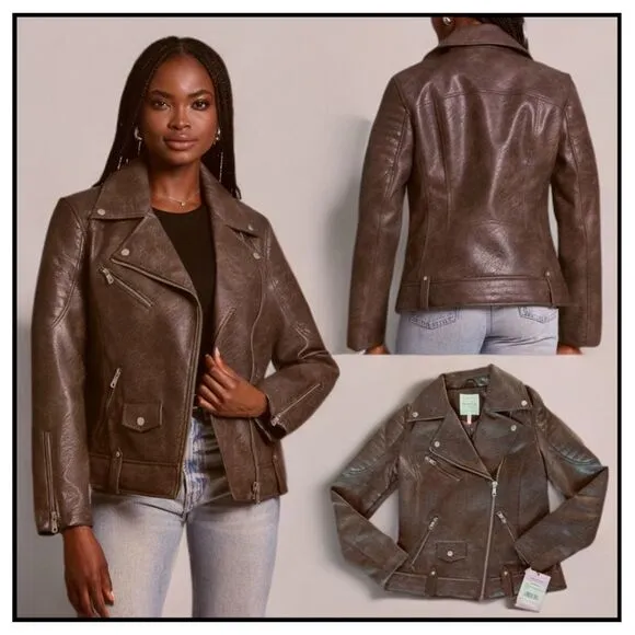 NWT Avec Les Filles Faux Leather Quilted Moto Biker Jacket