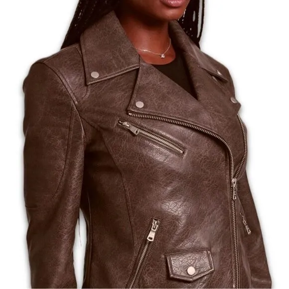 NWT Avec Les Filles Faux Leather Quilted Moto Biker Jacket