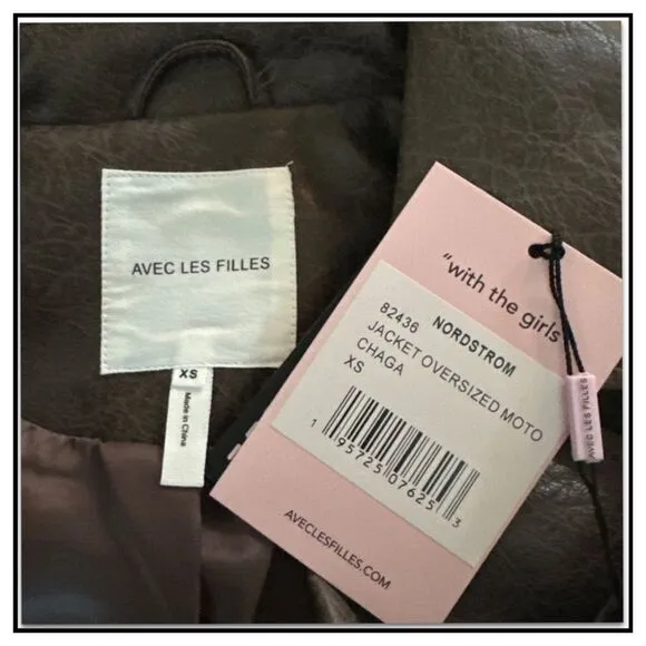 NWT Avec Les Filles Faux Leather Quilted Moto Biker Jacket