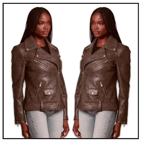 NWT Avec Les Filles Faux Leather Quilted Moto Biker Jacket