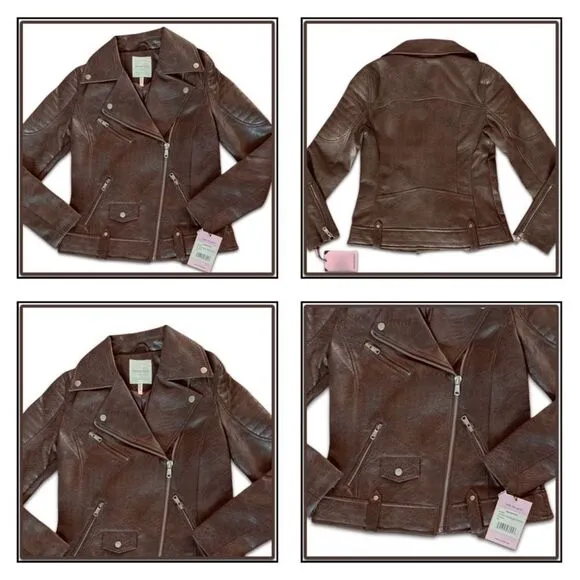 NWT Avec Les Filles Faux Leather Quilted Moto Biker Jacket