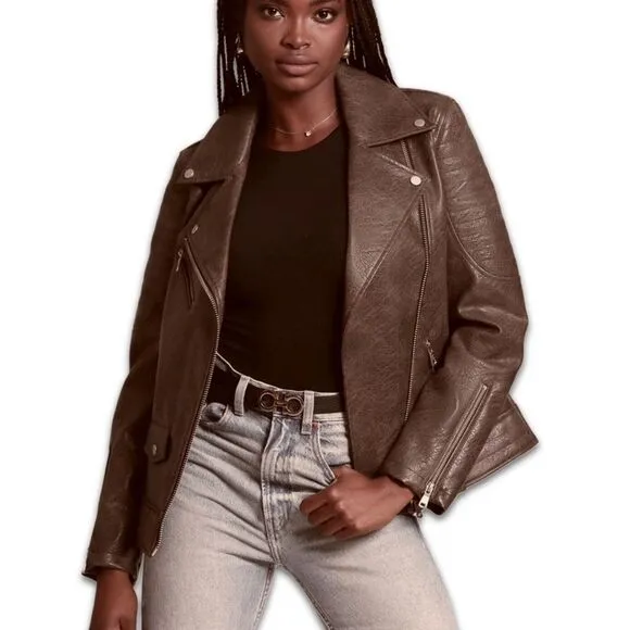 NWT Avec Les Filles Faux Leather Quilted Moto Biker Jacket